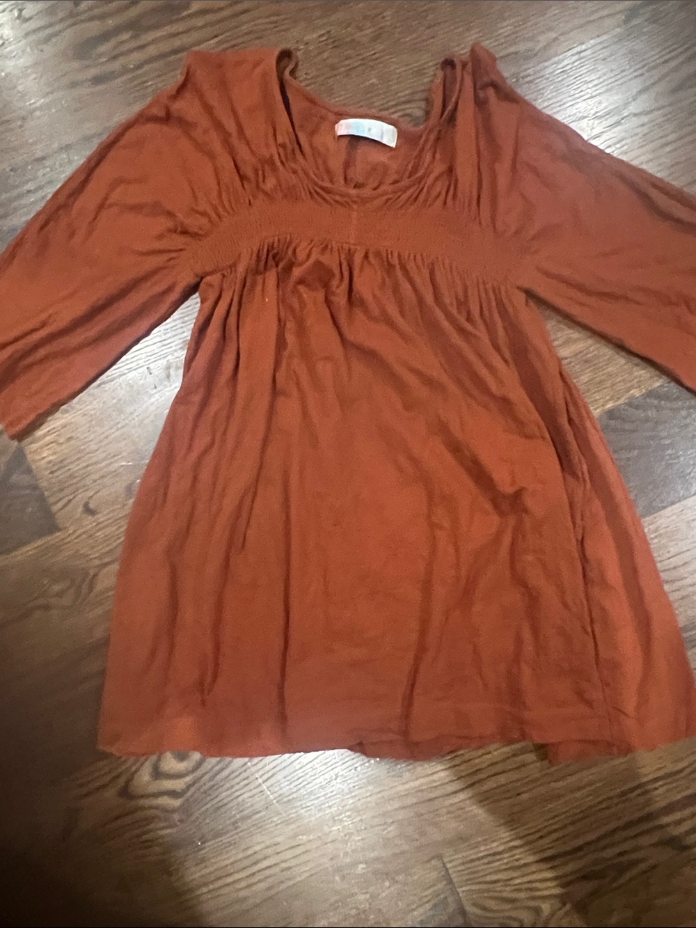 Smocked Yoke Mini Dress in Burnt Orange